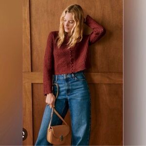 Sézane Noelie Cardigan in Brick Red Textured Long Sleeve